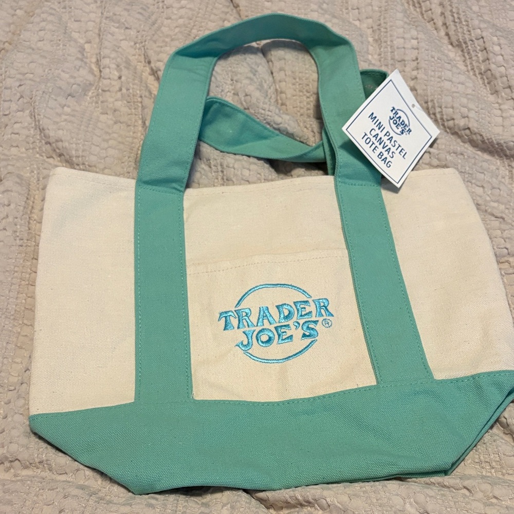 TJs Cream and Teal Canvas mini Tote Bag